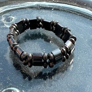 Handmade dark grey natural crystal gemstone beaded stretch bracelet